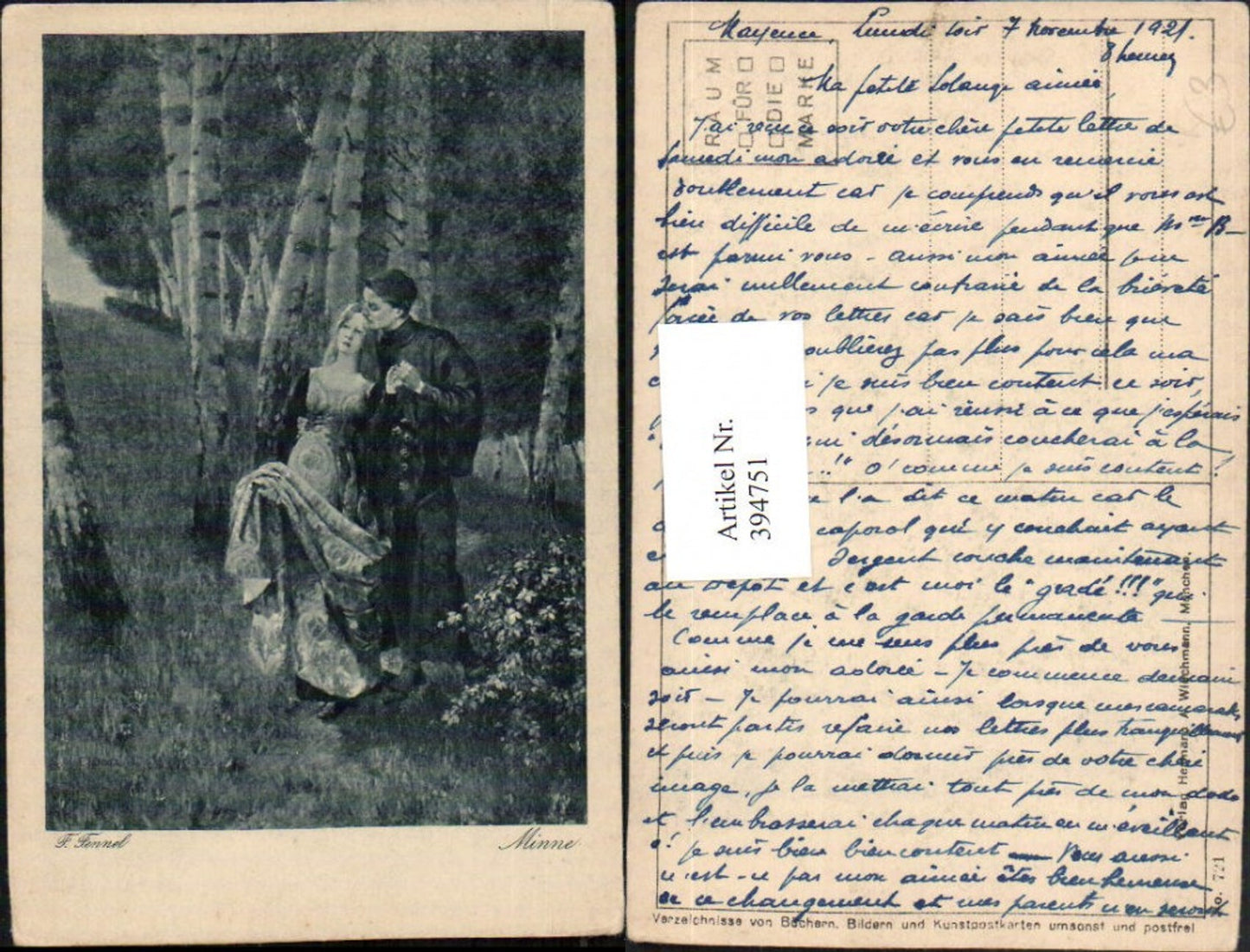 394751,Künstler AK F. Fennel Minne Liebe Paar Wald