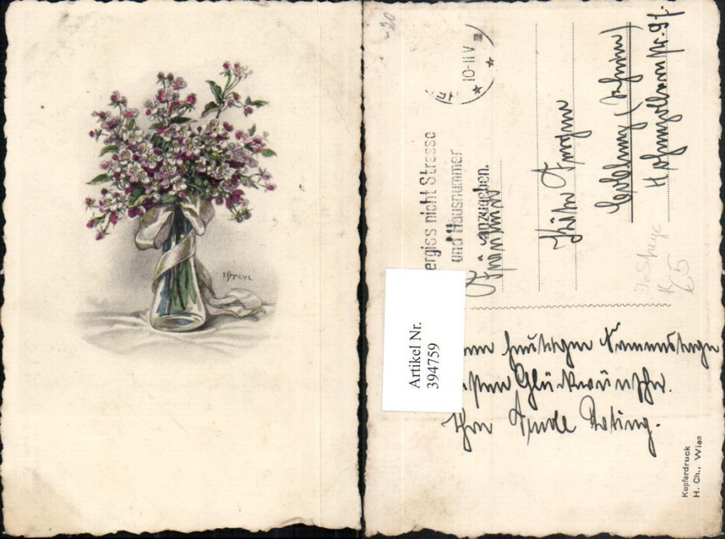 394759,Künstler AK J. Streyc Blumenstrauß Blumen Vase