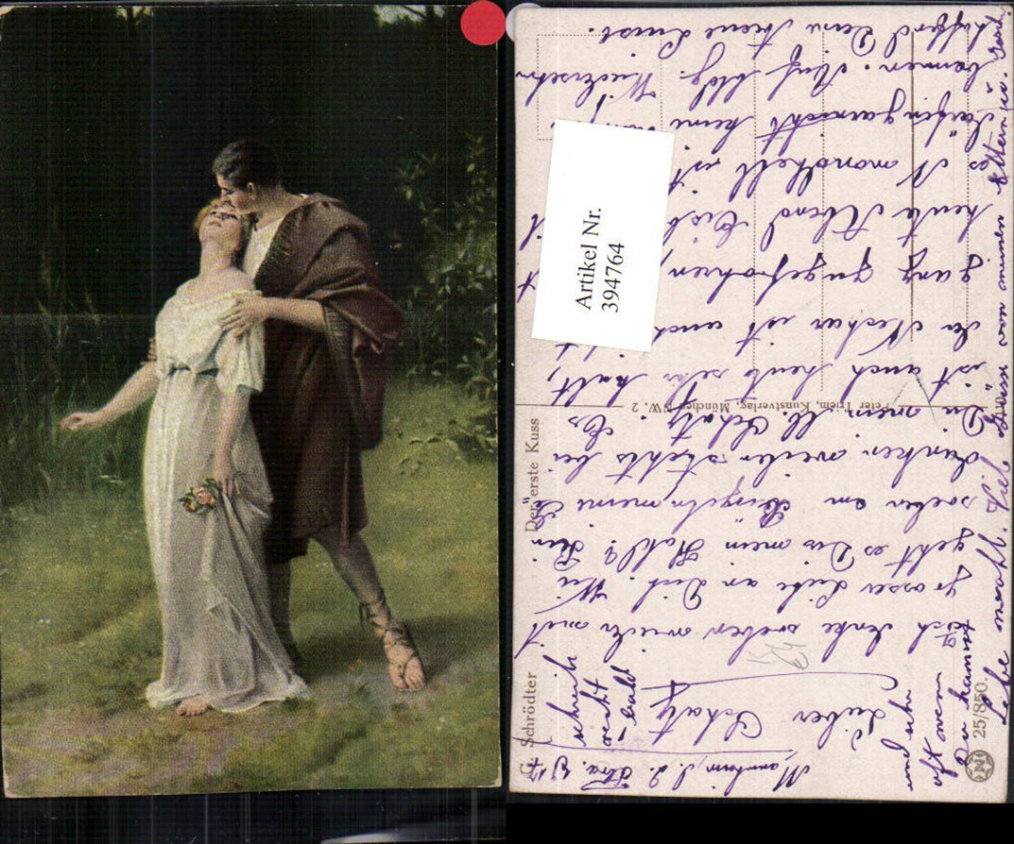 394764,Künstler AK G. Schrödter Der erste Kuss Liebe Paar