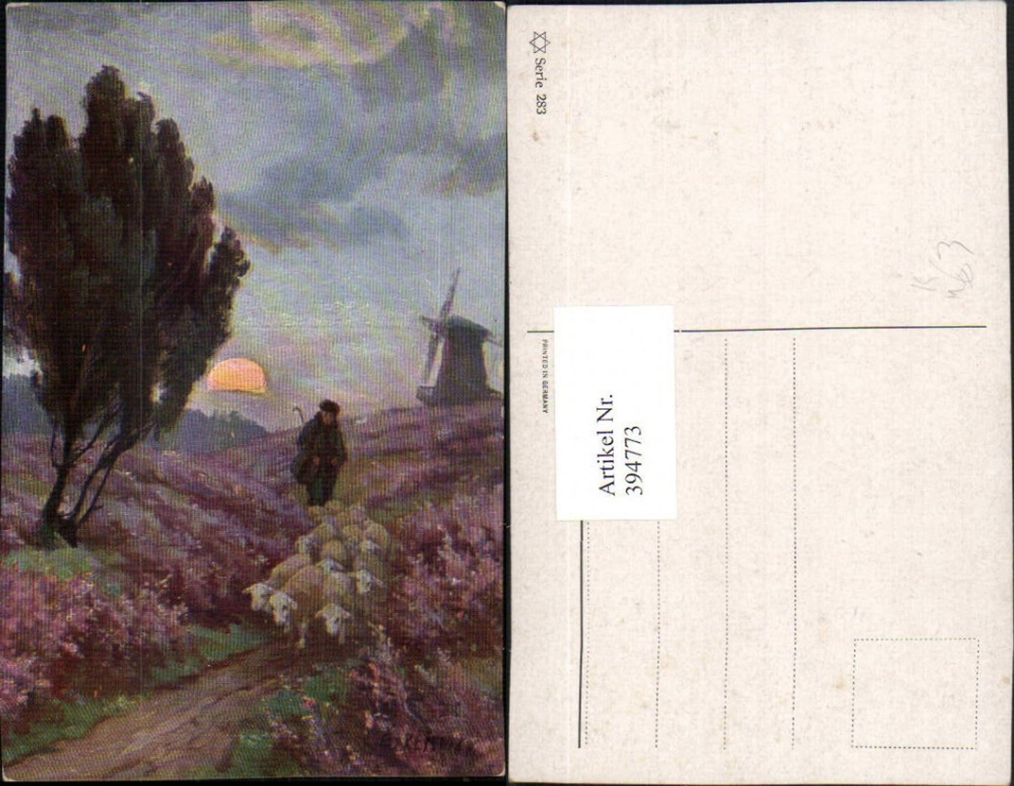 394773,Künstler AK E. Remmak Landschaft Hirte Schäfer Schafe Windmühle
