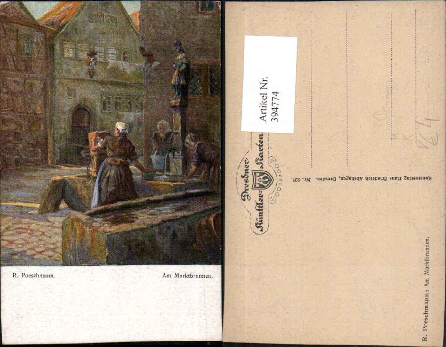 394774, Artist AK R. Poeschmann At the market fountain Fountain pub Hans F. Abshagen 237