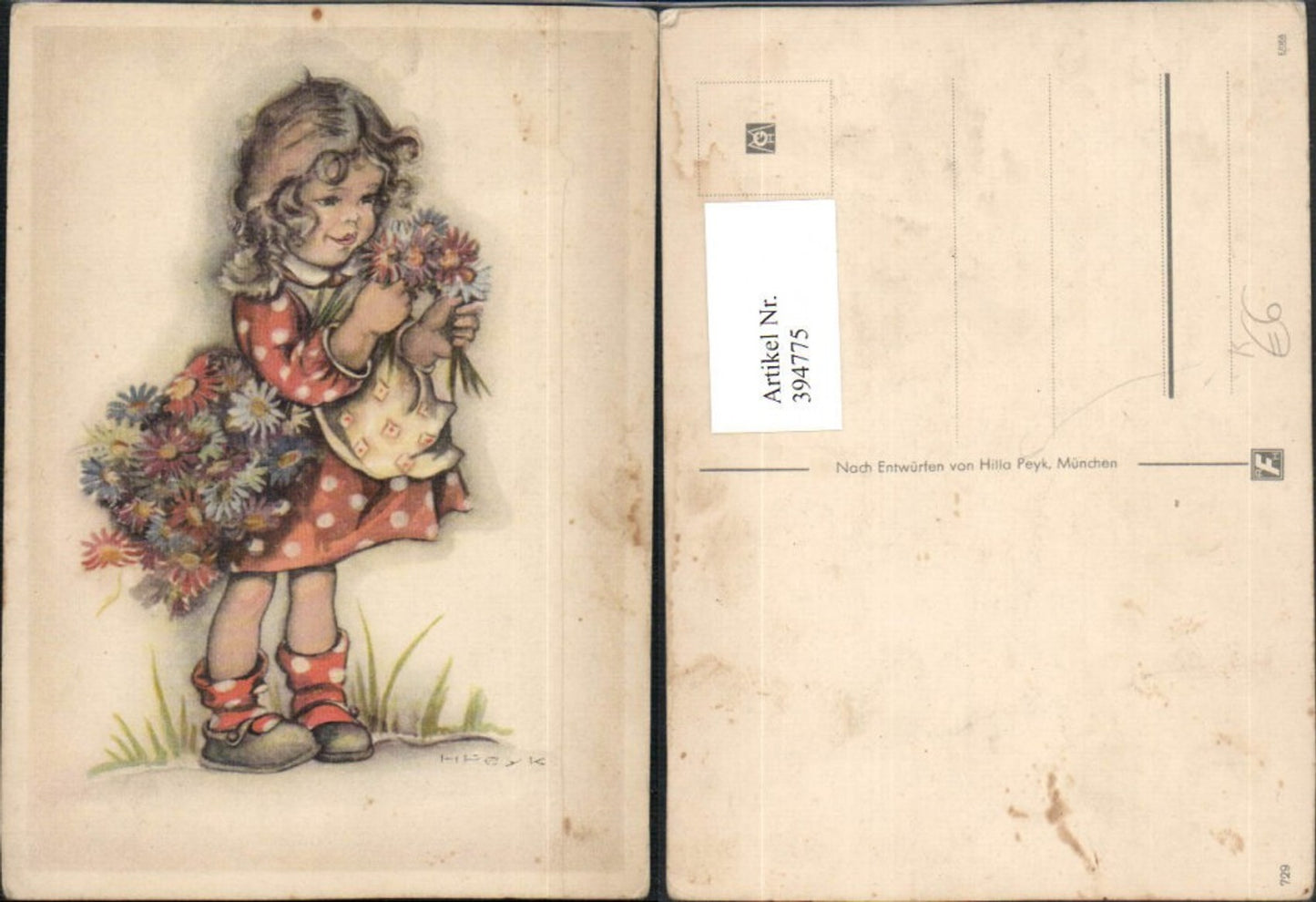 394775,Künstler AK Hilla Peyk Kind Mädchen m. Blumen