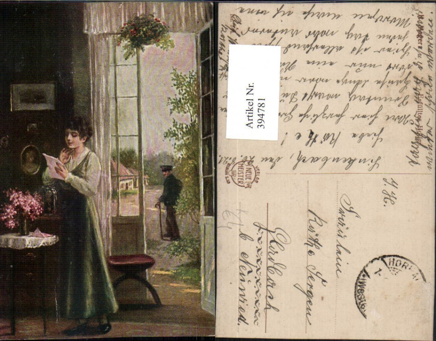 394781, Artist AK H. Mager Fulfilled Hope Woman with Dress Letter Voyeurism