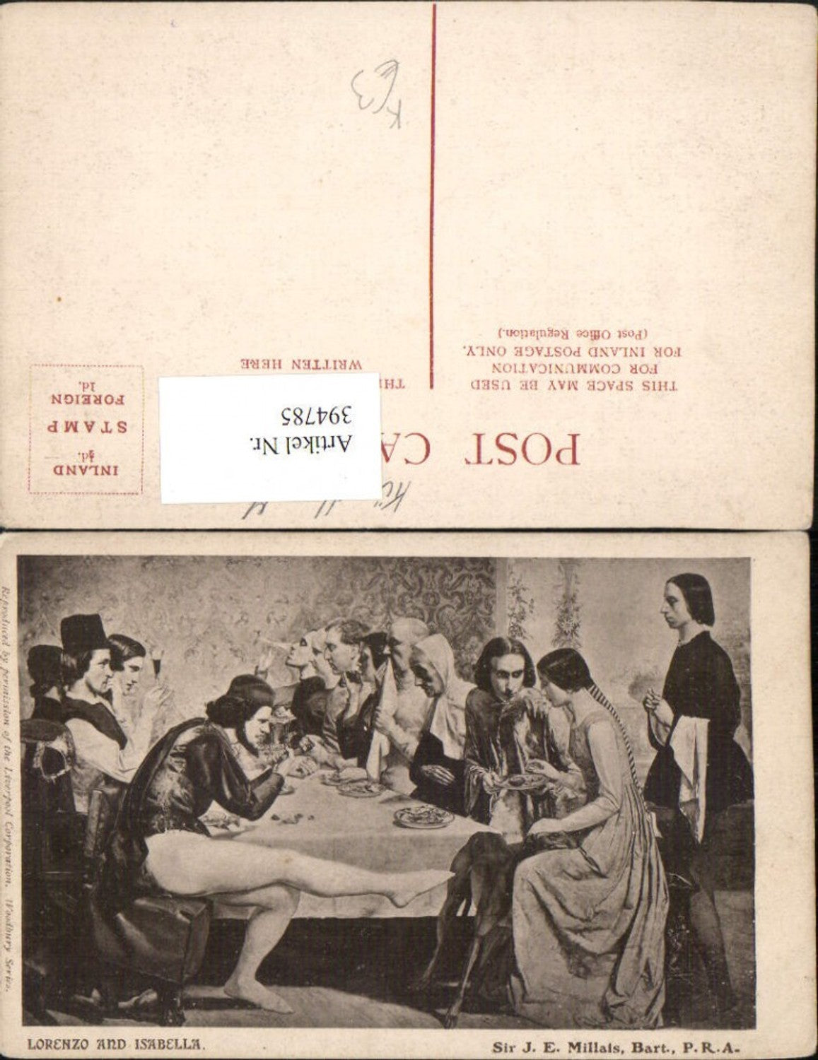 394785,Künstler AK John Everett Millais Lorenzo and Isabella Tischrunde