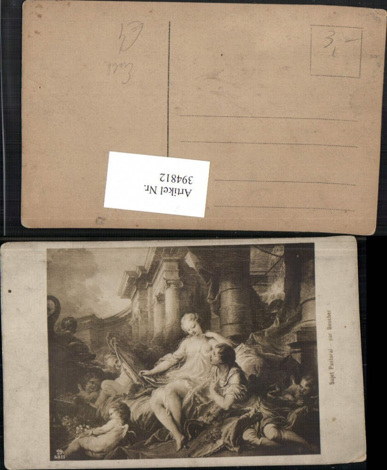 394812,Künstler AK Sujet Pastoral par Boucher Barbusige Frau Erotik Engeln