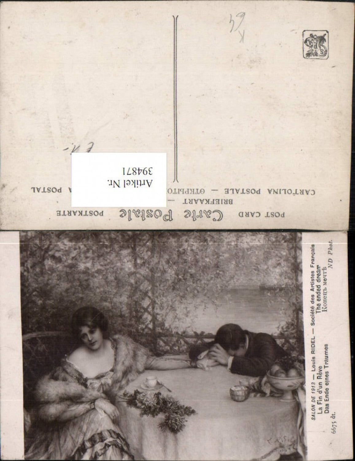 394871,Künstler AK Louis Ridel Das Ende eines Traumes Trauer Frau m. Stola
