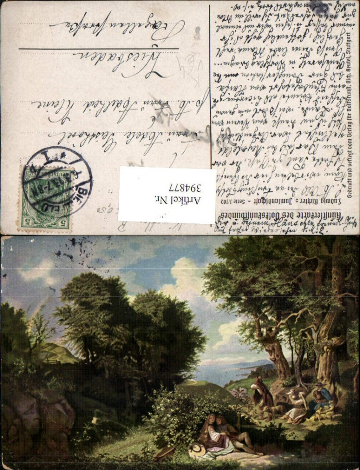 394877,Künstler AK Ludwig Richter Junilandschaft Liebe Regenbogen pub Volkskunstbund 1/102