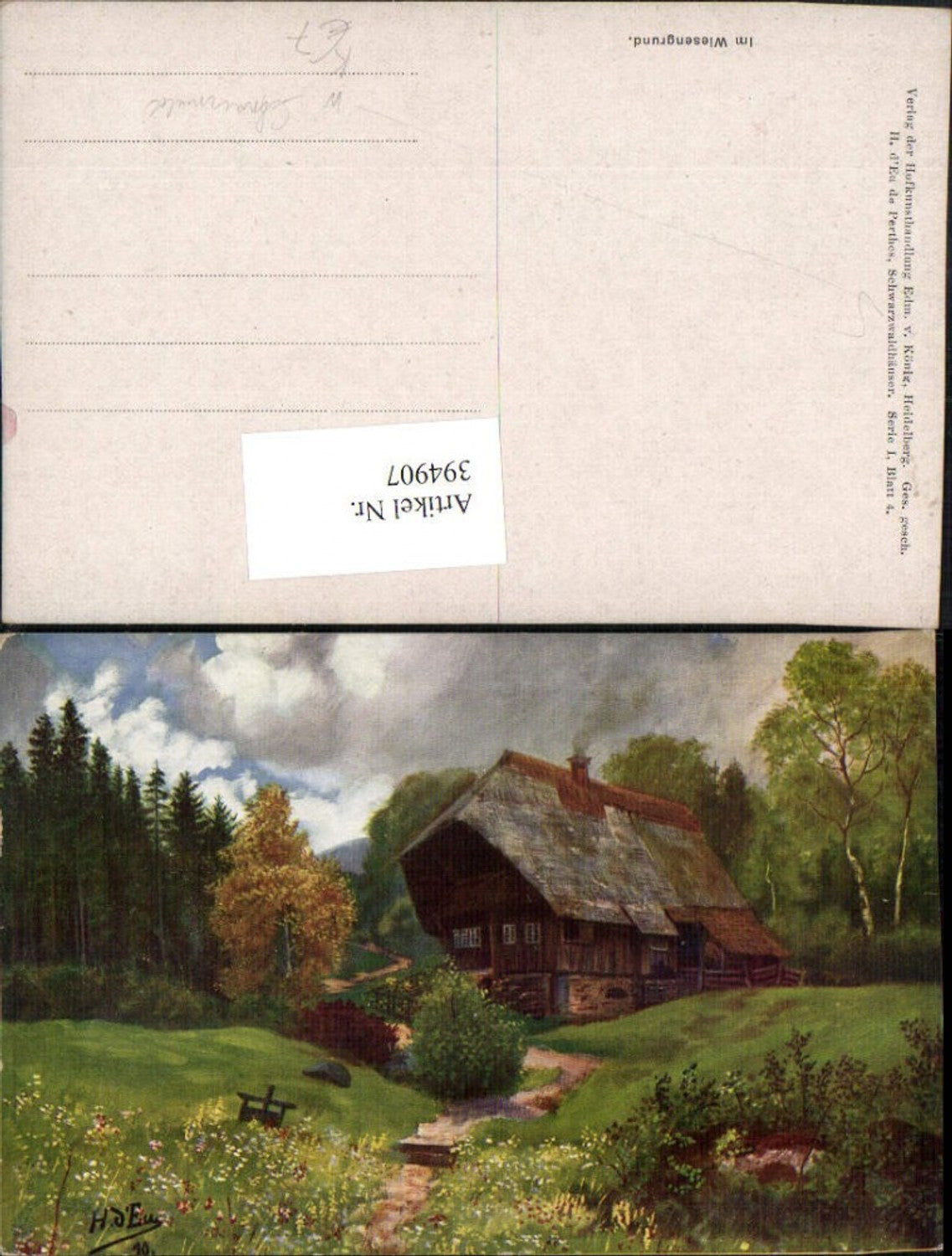 394907,Künstler AK H. D'Eu de Perthes Schwarzwaldhäuser Wiesengrund