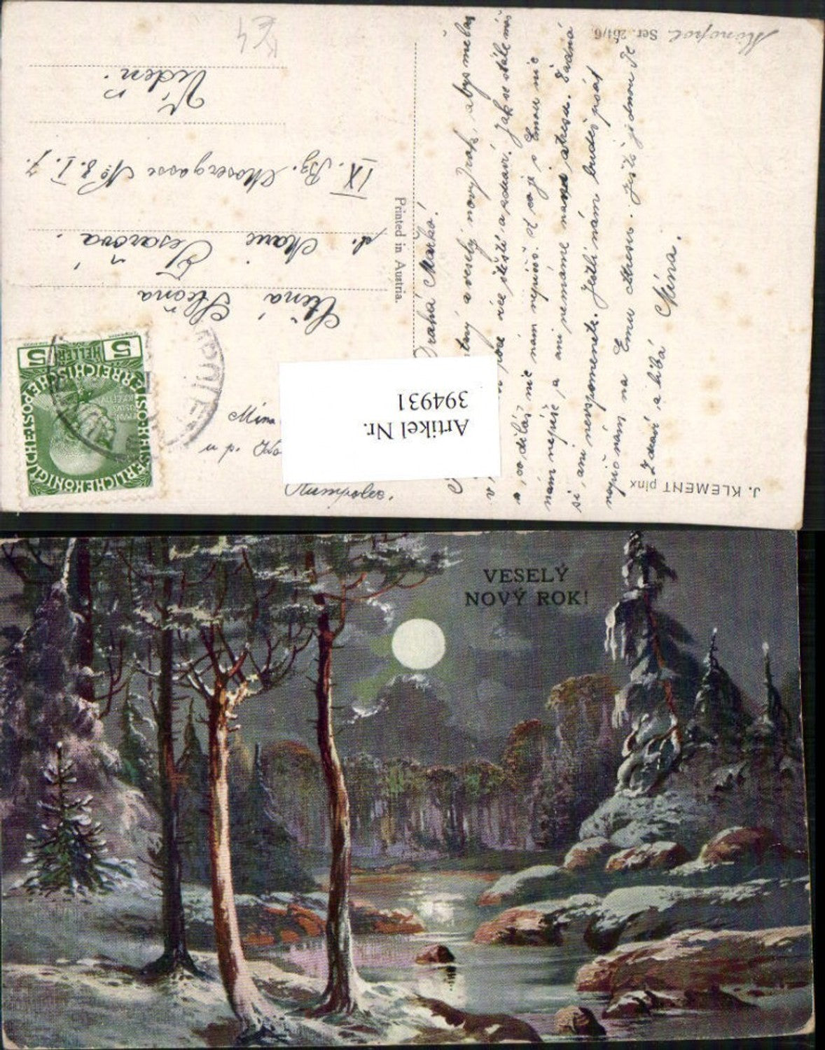 394931,Künstler AK J. Klement Winterlandschaft Bach Mondschein Mond