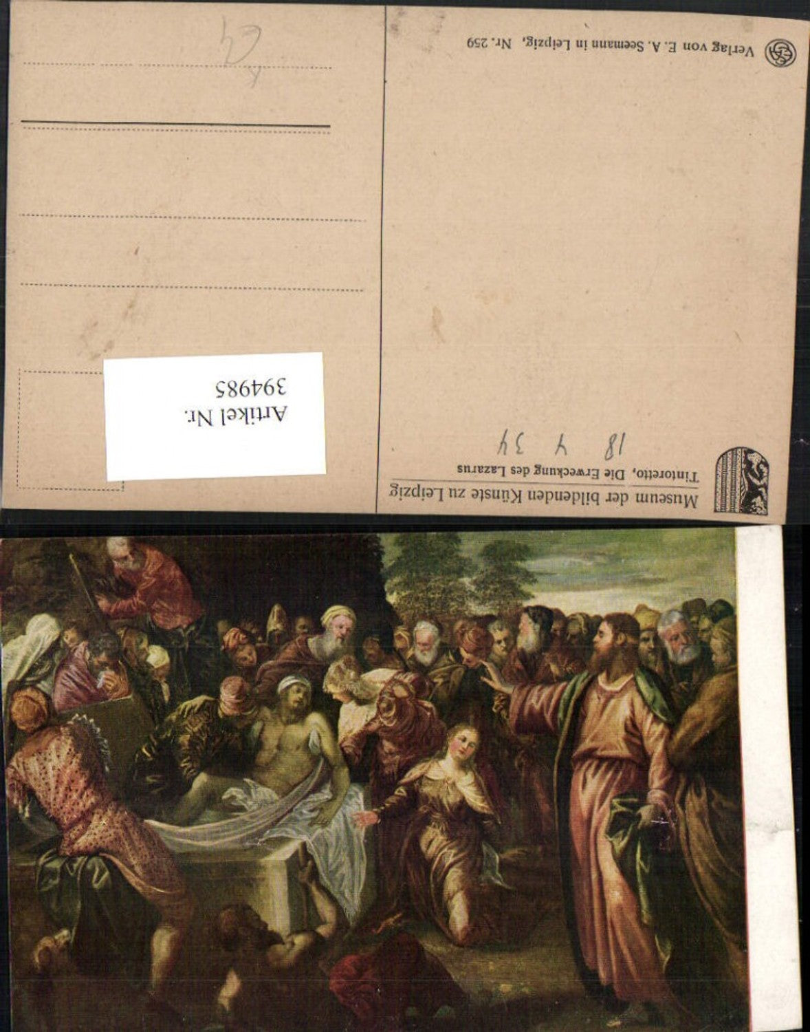 394985,Künstler AK Tintoretto Die Erweckung des Lazarus Personen
