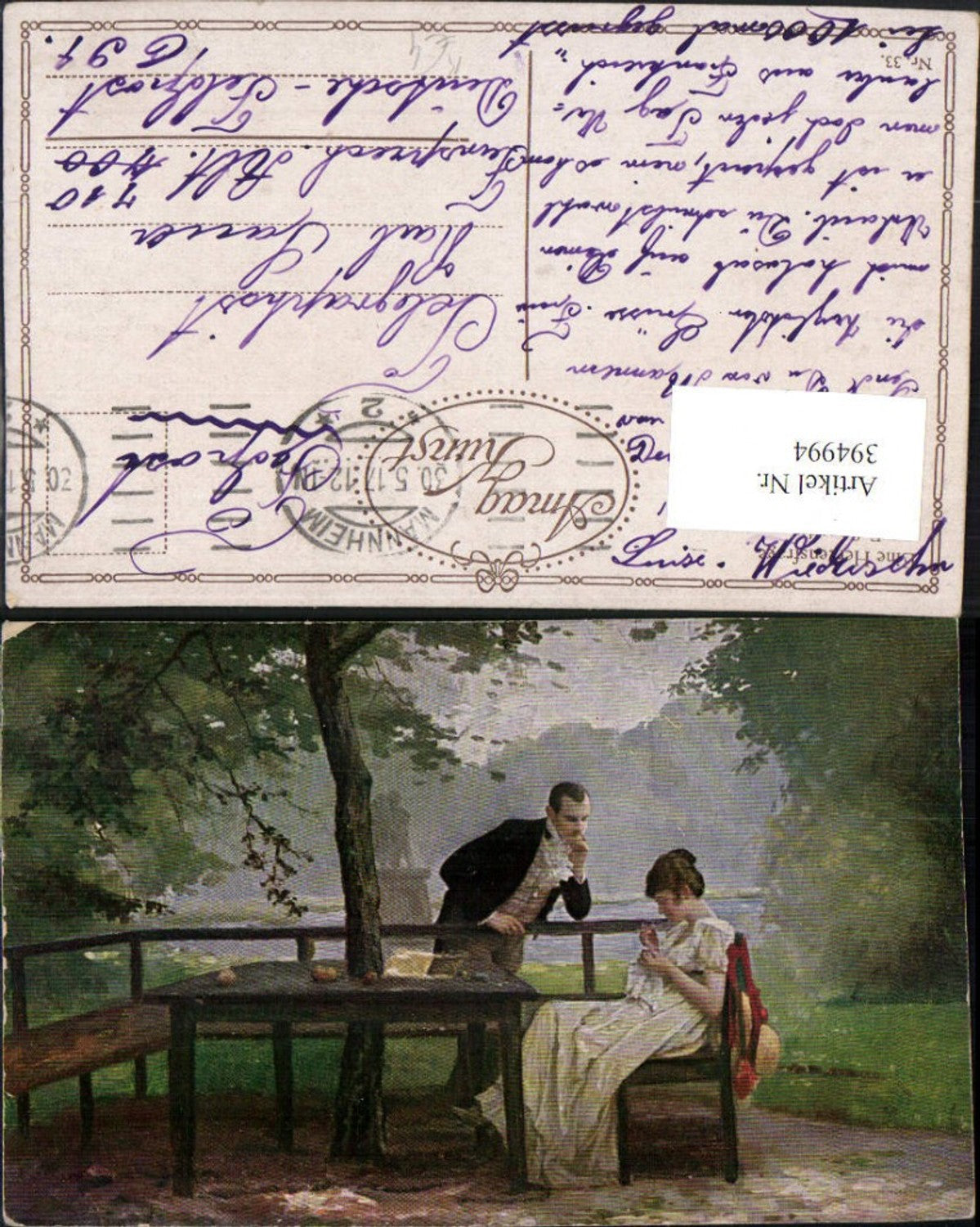394994,Künstler AK E. Schneider Eine Herzensfrage Liebe Frau b. Sticken