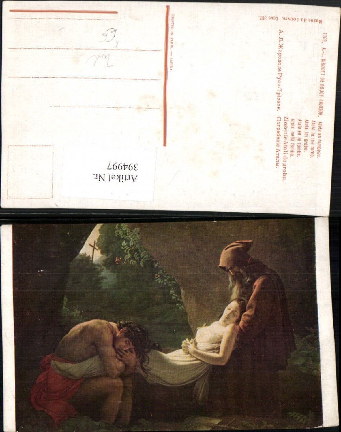 394997,Künstler AK A.-L- Girodet de Roucy-Trioson Atala im Grabe Tod