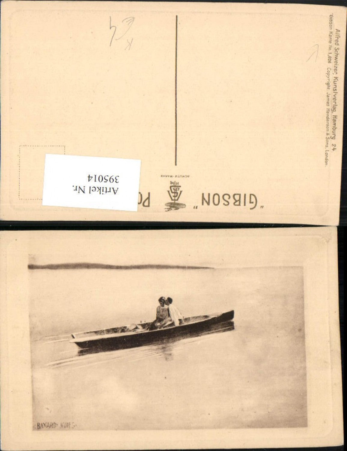395014,Künstler AK Bayard Jones Liebe Paar Boot pub Gibson Karte 1026
