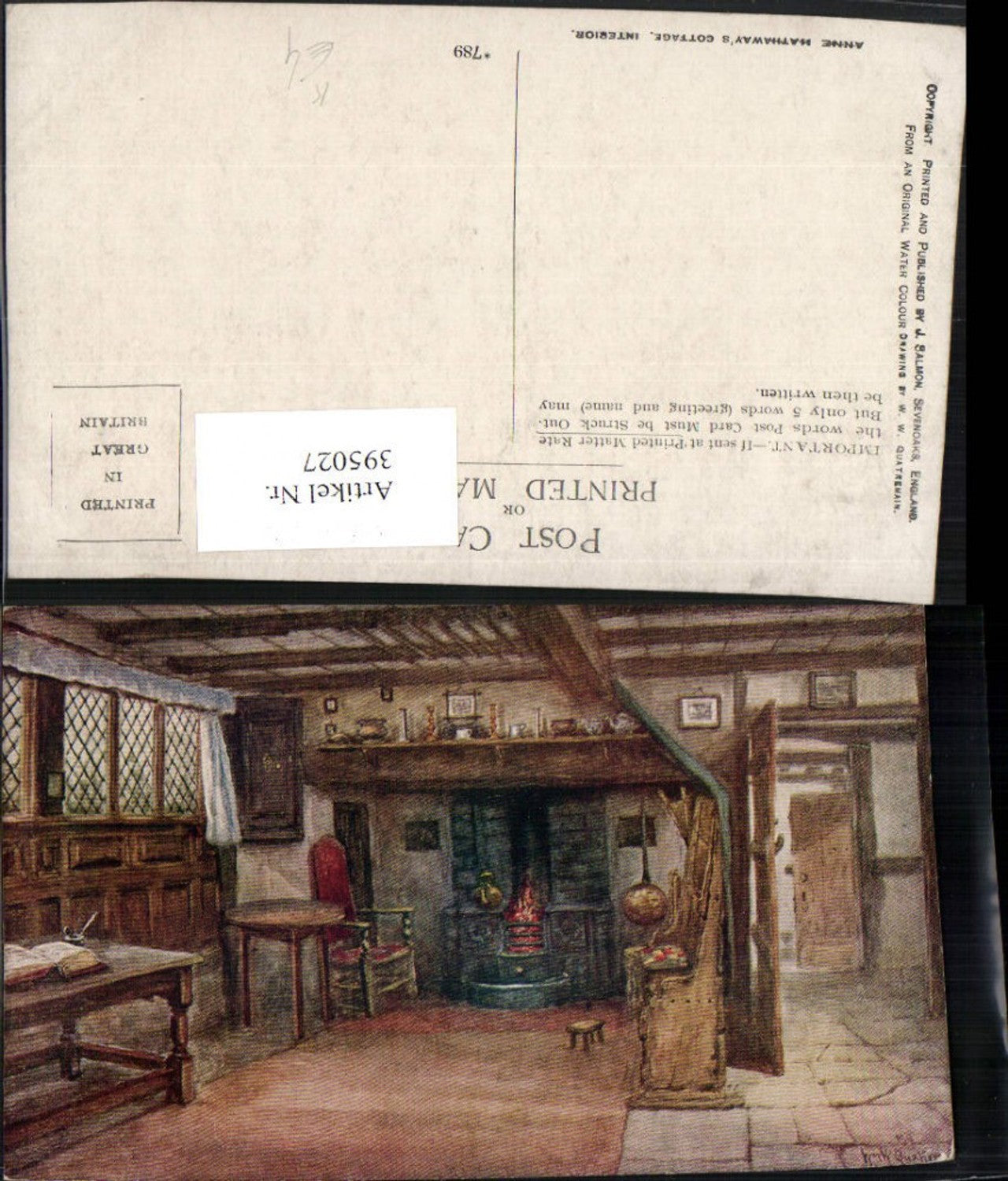 395027,Künstler AK W. W. Quatremain Anne Hathaways Cottage Interior Innenansicht