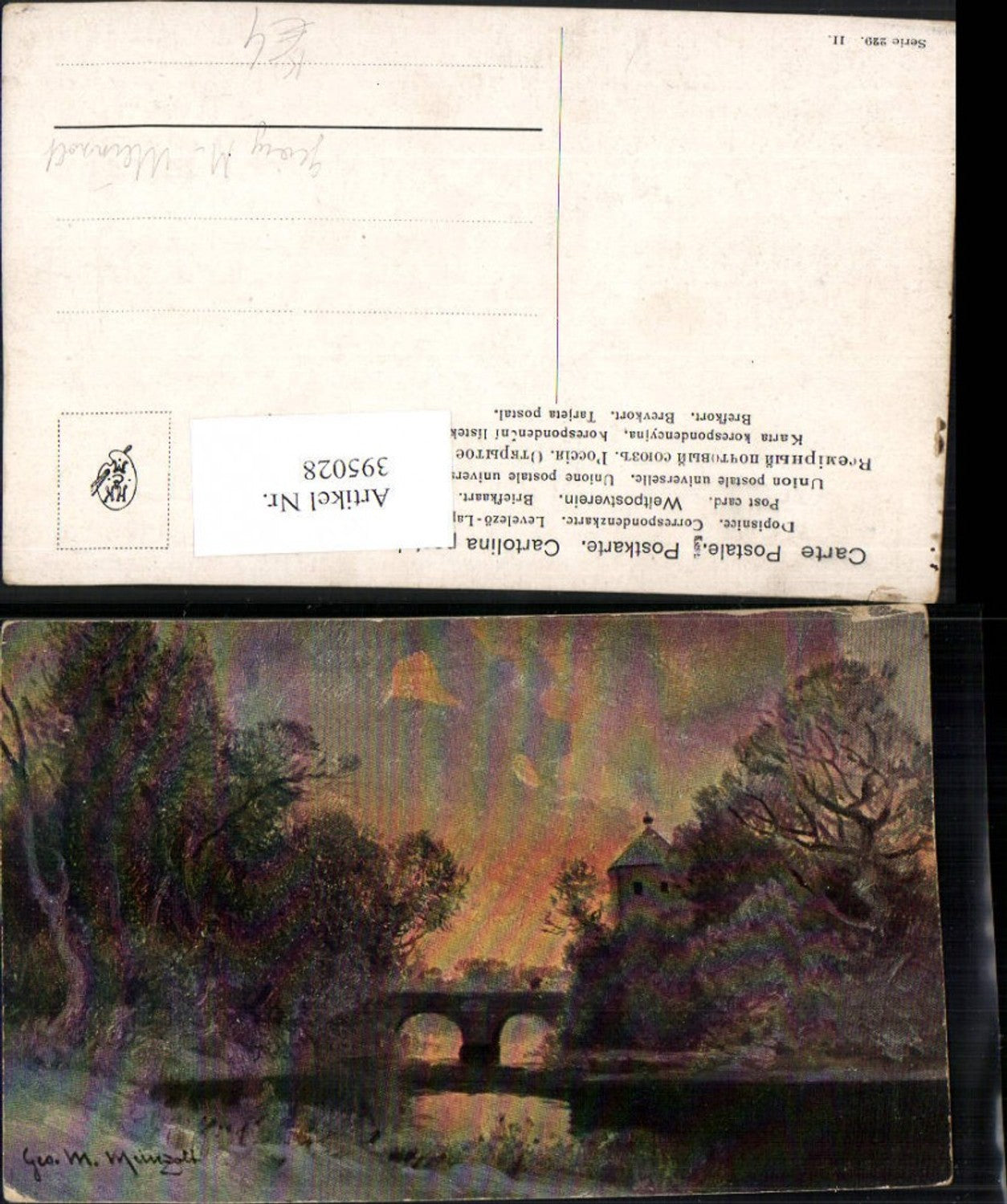 395028,Künstler AK Georg M. Meinzolt Landschaft Fluss Brücke