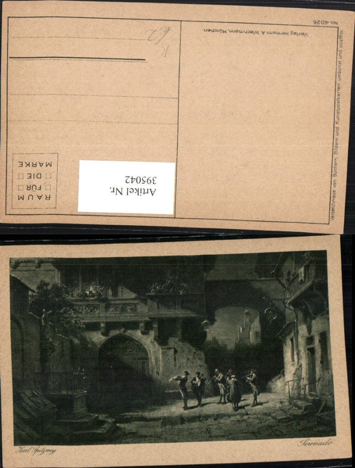 395042,Künstler AK Karl Spitzweg Serenade Stadt Gasse Musikanten