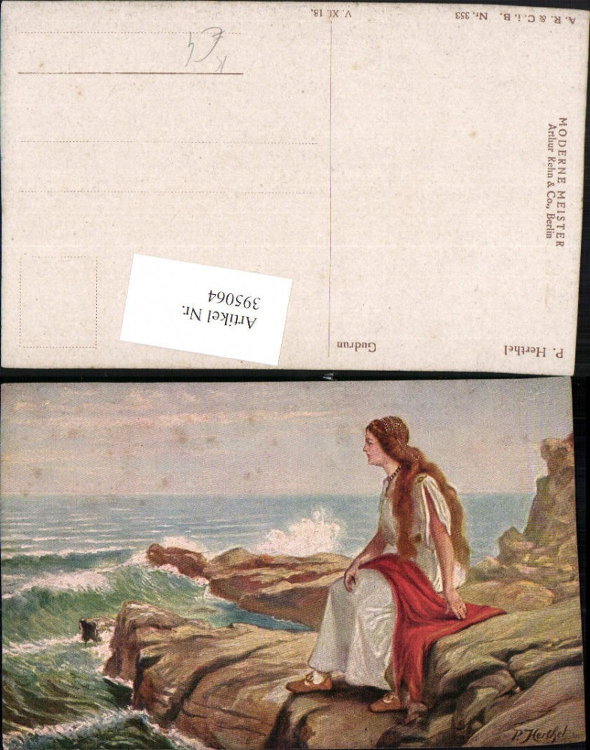 395064,Künstler AK P. Herthel Gudrun Frau m. Kleid Küste