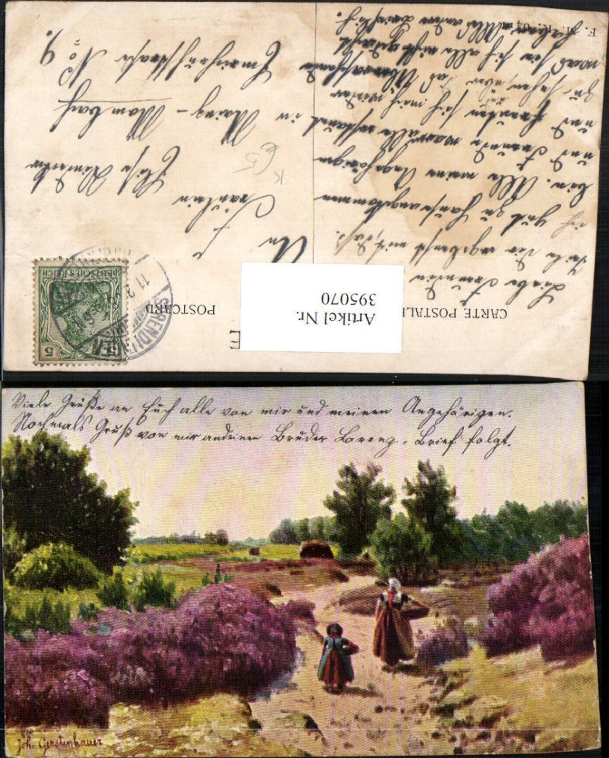 395070,Künstler AK Joh. Gerstenhauer Landschaft Frau m. Kind