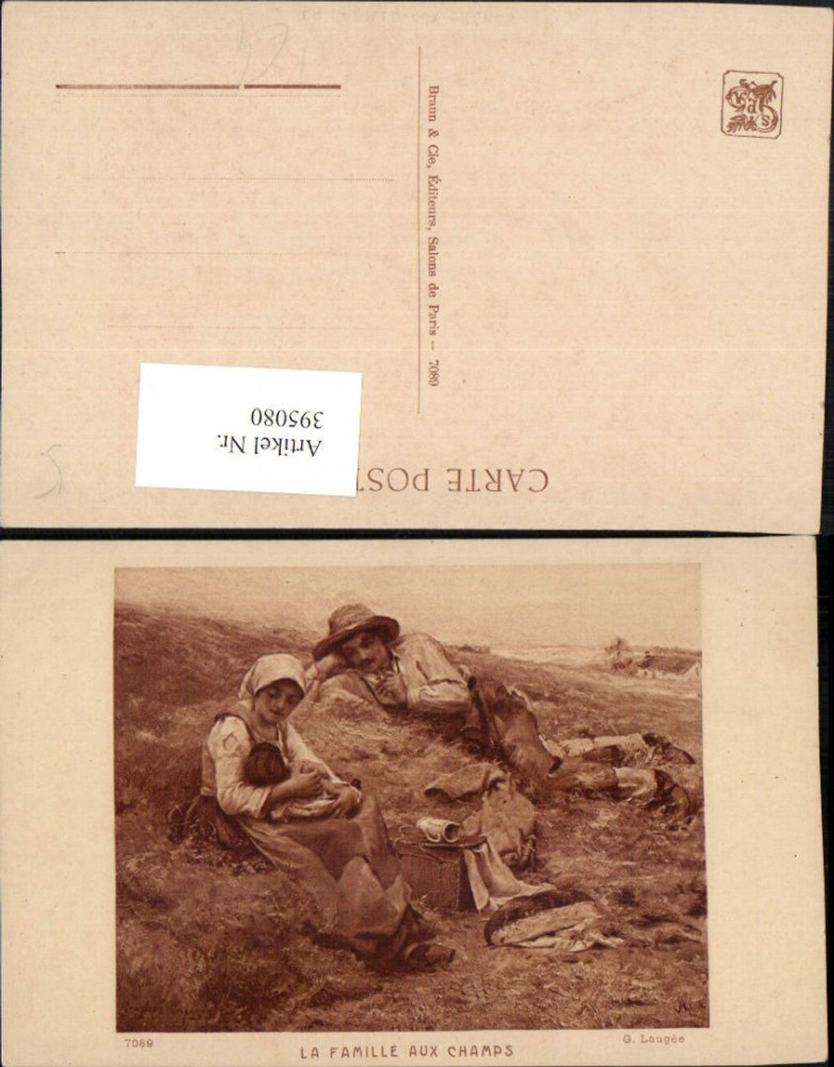 395080, Artist AK G. Laugee La Famille aux Champs Picnic Family Child