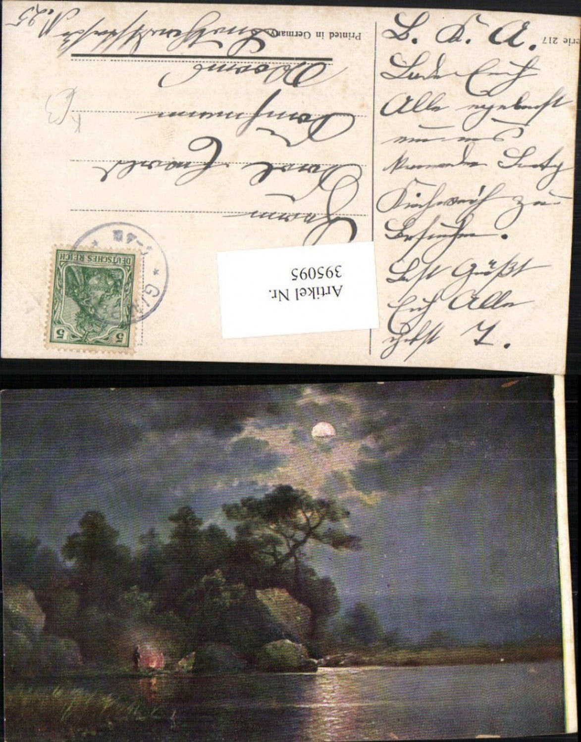 395095,Künstler AK Landschaft See Lagerfeuer Mondschein
