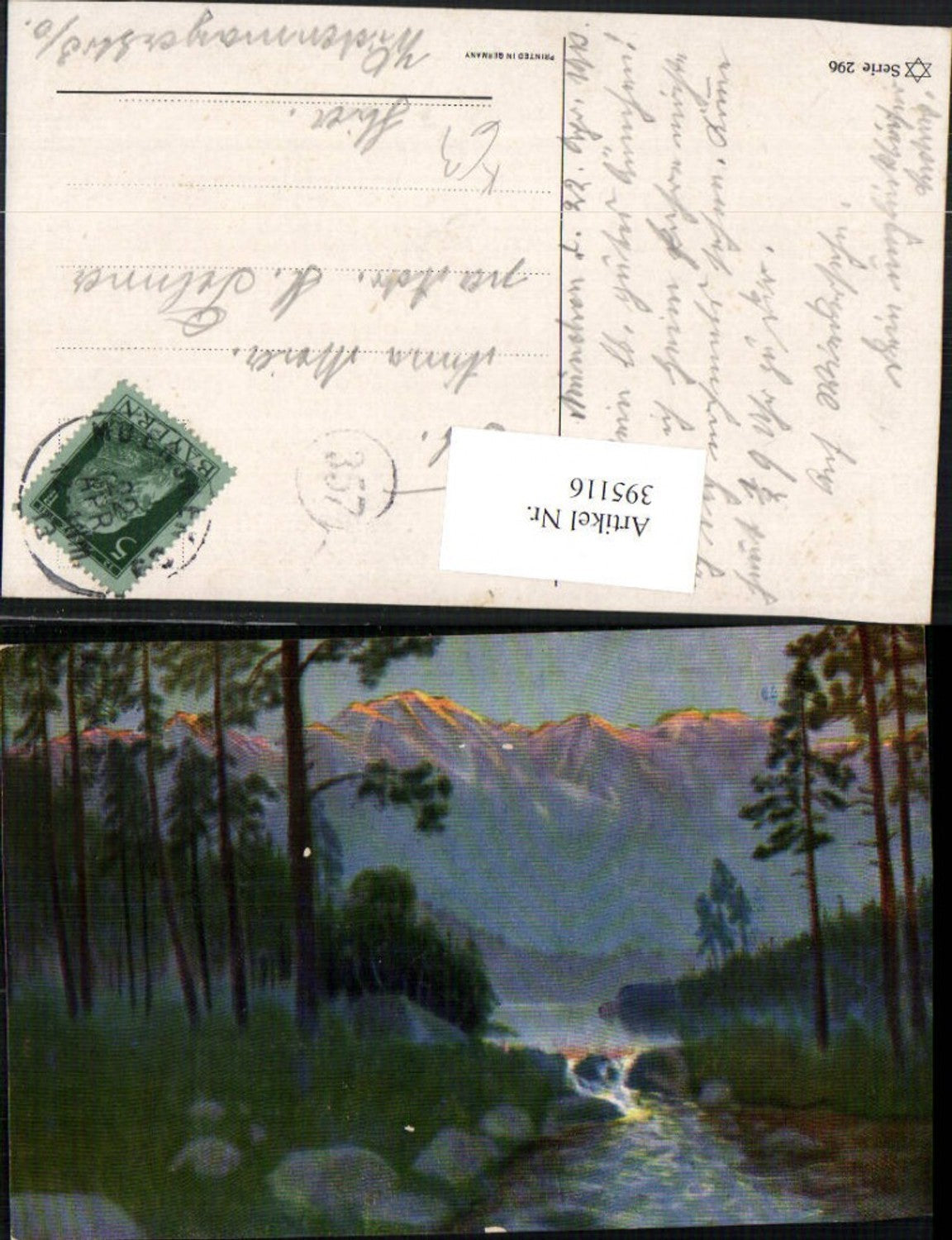 395116,Künstler AK Landschaft Fluss Wald Bergkulisse