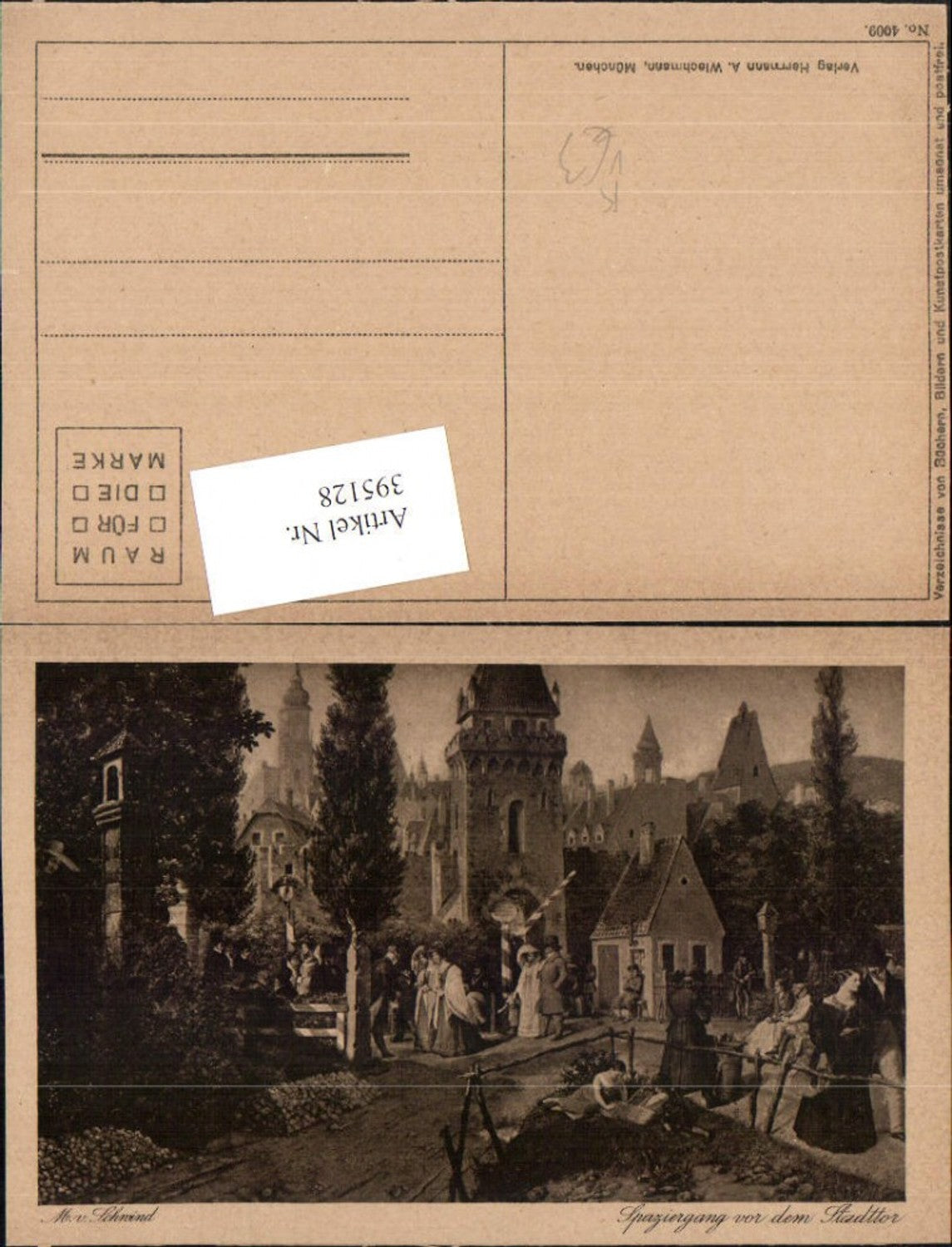 395128,Künstler AK M. v. Schwind Spaziergang vor dem Stadttor pub A. Wiecmann 4009
