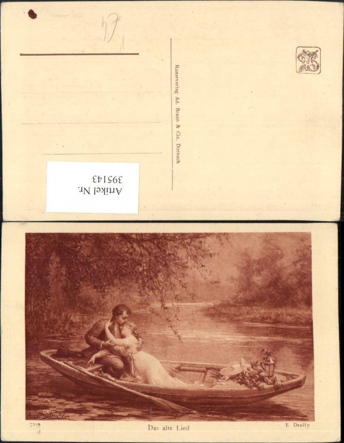 395143,Künstler AK Eugene Deully Das alte Lied Liebe Paar Ruderboot Boot