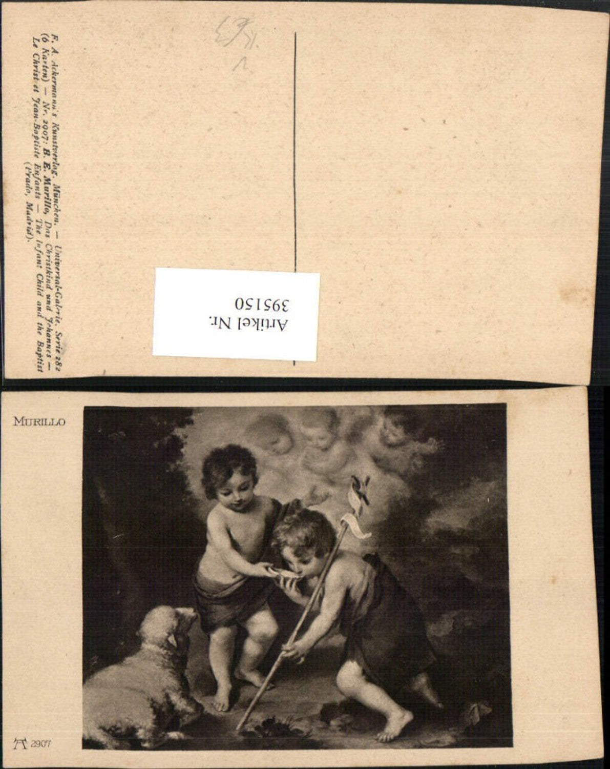 395150,Künstler AK B. E. Murillo Das Christkind u. Johannes Lamm pub Ackermann 2907