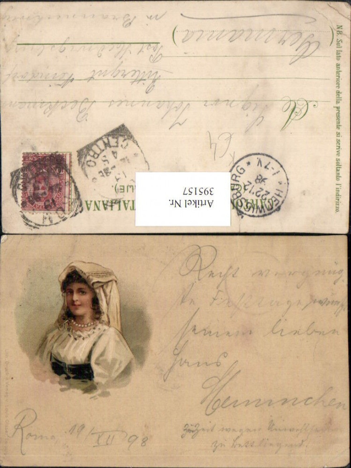 395157,Künstler AK Frau in Tracht m. Kopftuch Perlenkette Portrait
