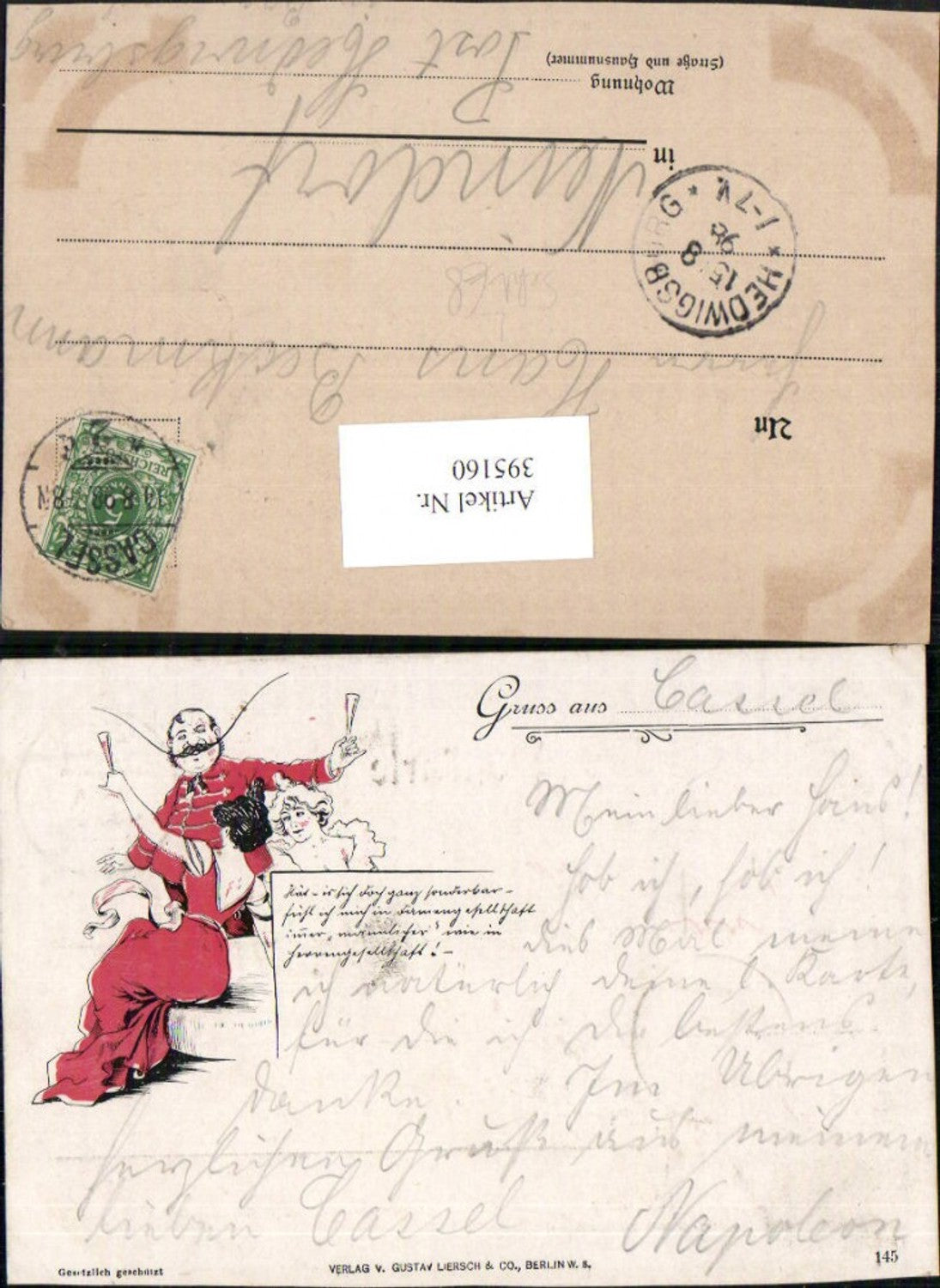 395160,Künstler Litho Frauen m. Kleider Mann m. Bart Sekt