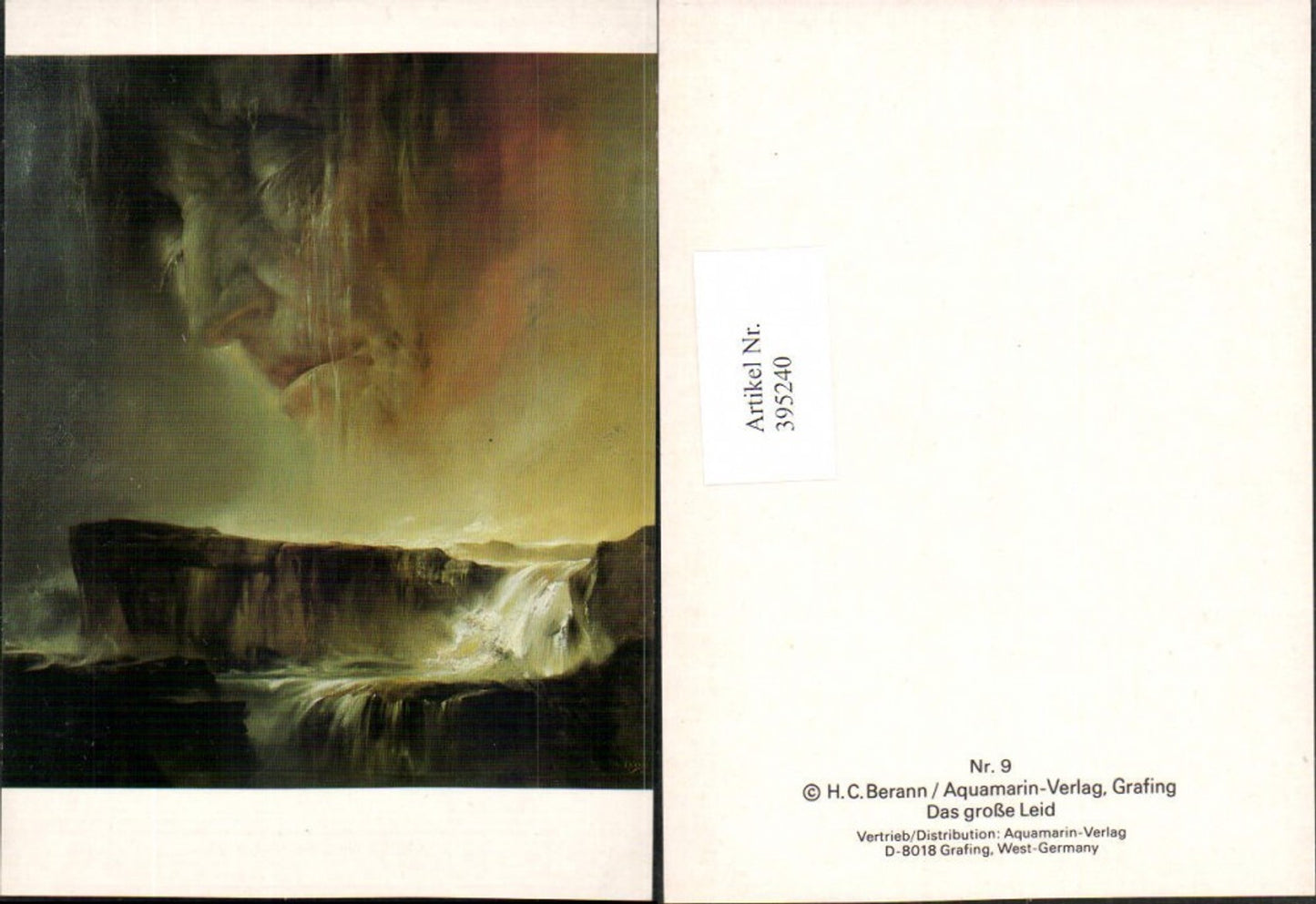 395240,Künstler AK Das große Leid Klippe Wasserfall trauriges Gesicht pub Aquamarin-Verlag 9