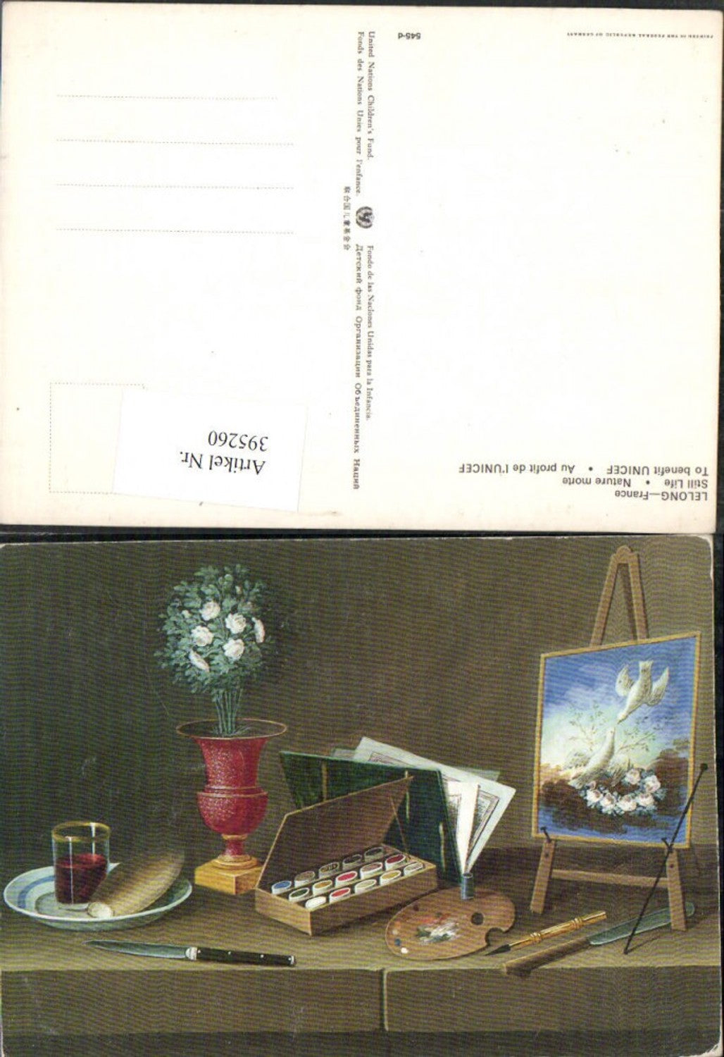 395260,Künstler AK Lelong Still Life Stillleben Gemälde Farbpalette Farben Messer Vase