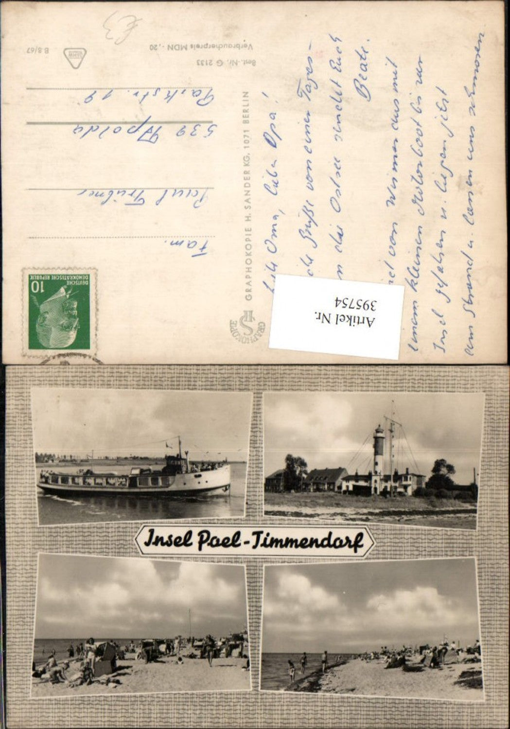 395754,Insel Poel Timmendorf Strand Strandleben Boot Leuchtturm Mehrbildkarte