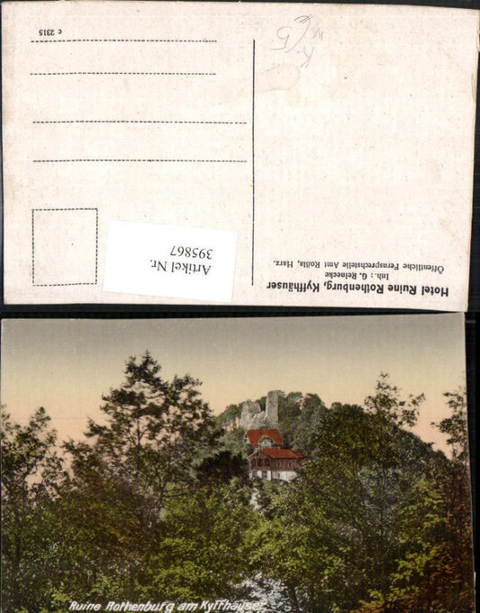 395867, Artist AK Kyffhäuser Hotel Ruin Rothenburg near Bad Frankenhausen