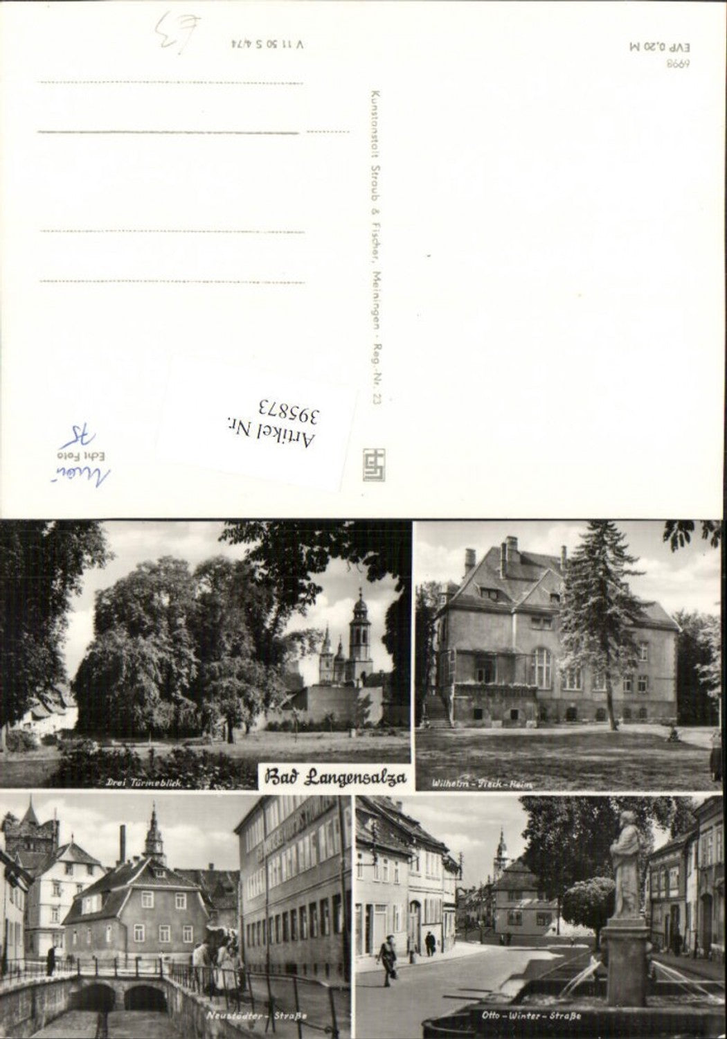395873, Bad Langensalza Towers Wilhelm-Pieck-Heim Fountain Bridge Multi-view postcard