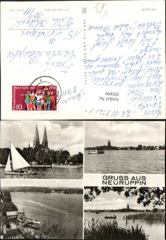 395899,Gruß aus Neuruppin Teilansicht Kirche Segelboot Mehrbildkarte pub VEB