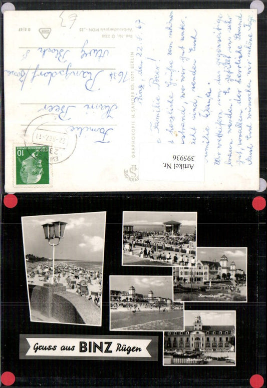 395936,Binz auf Rügen Strand Strandleben Kurkonzert Kurhaus Mehrbildkarte