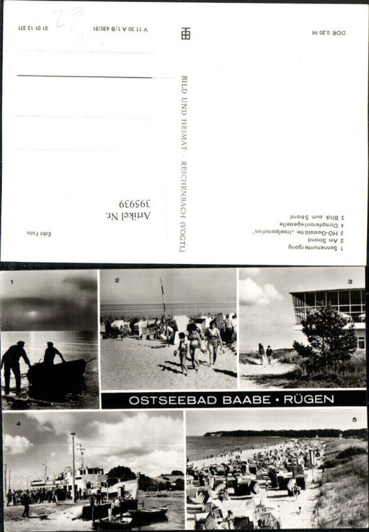 395939,Ostseebad Baabe auf Rügen Strand Strandleben Schiff Mehrbildkarte pub VEB
