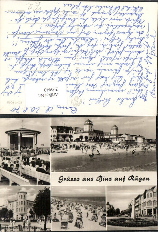 395940,Binz auf Rügen Strand Strandleben Kurkonzert Mehrbildkarte pub Graphokopie