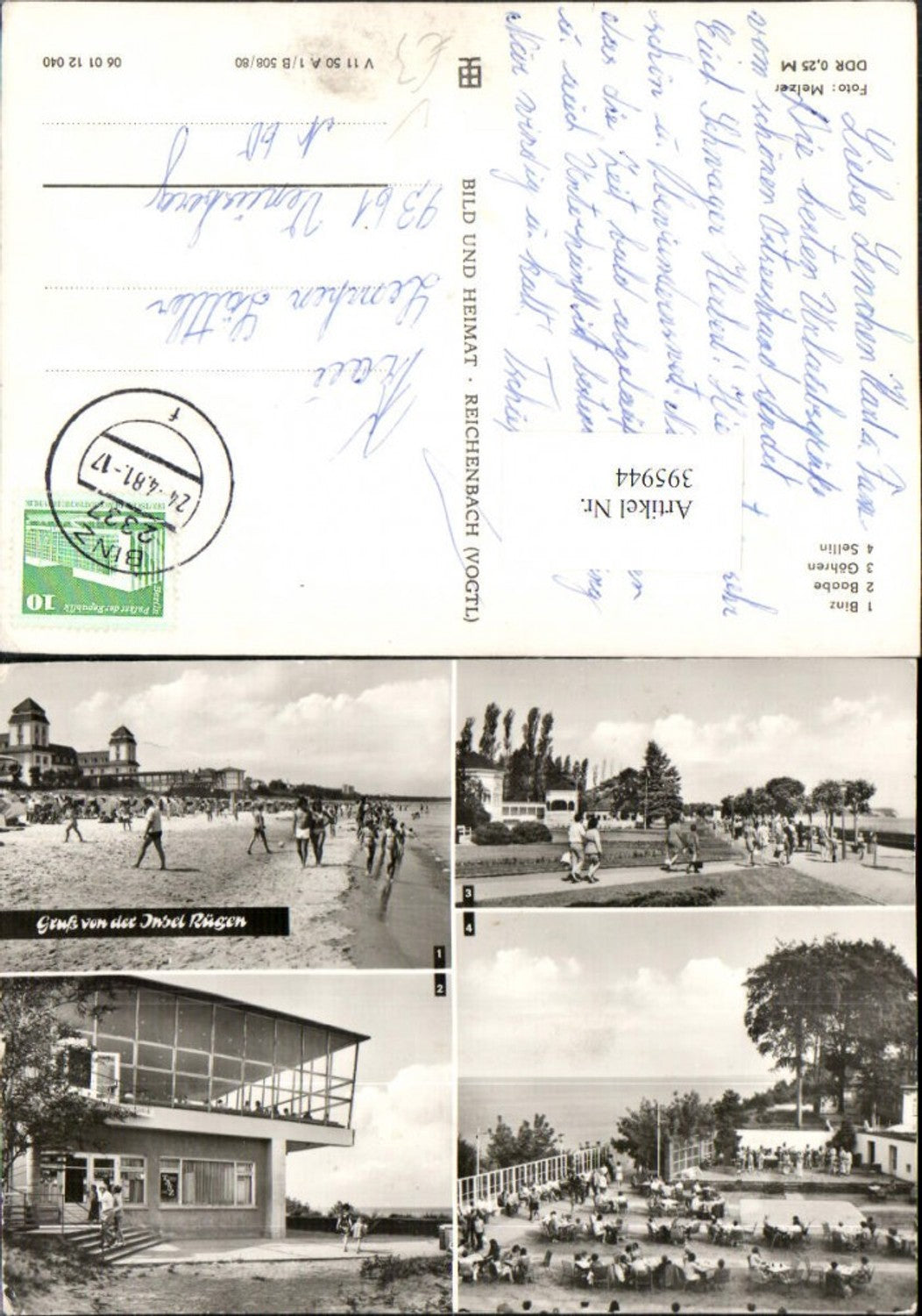 395944,Insel Rügen Binz Baabe Göhren Sellin Strandleben Mehrbildkarte pub VEB