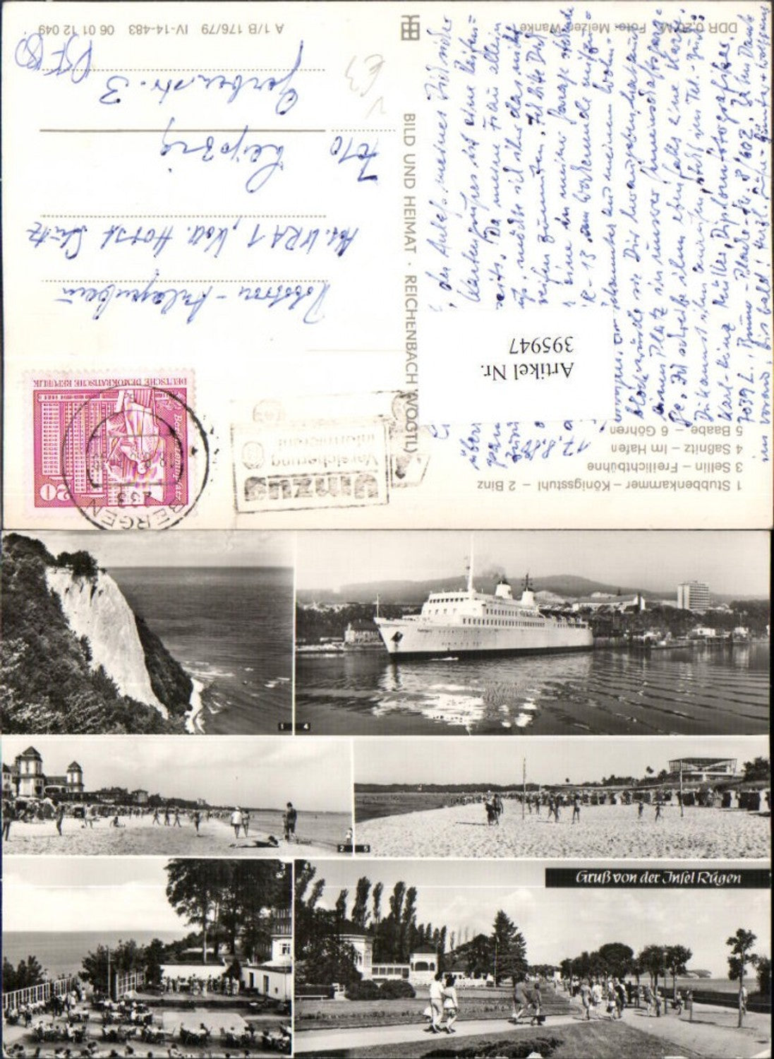 395947,Rügen Stubbenkammer Königsstuhl Binz Sellin Sassnitz Dampfer Mehrbildkarte pub VEB