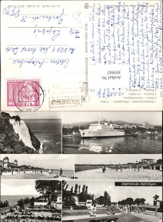 395947,Rügen Stubbenkammer Königsstuhl Binz Sellin Sassnitz Dampfer Mehrbildkarte pub VEB