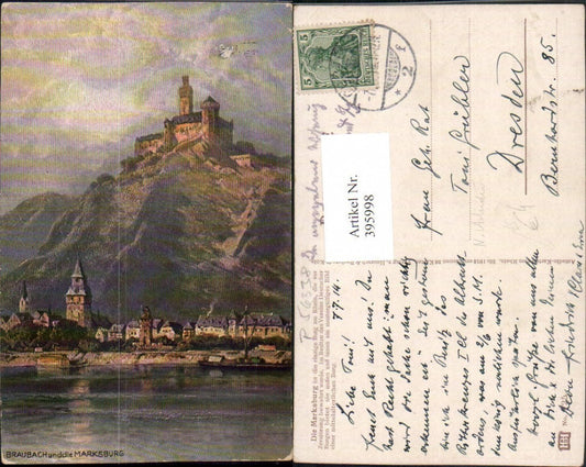 395998,Künstler AK N. Astudin Braubach Teilansicht m. Marksburg