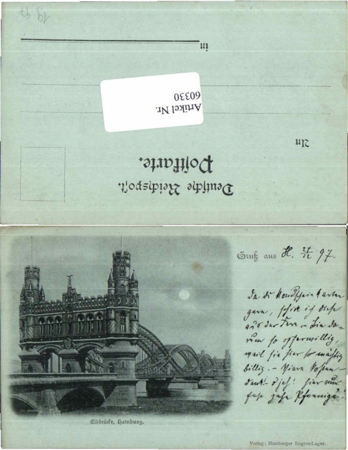 60330,Hamburg Altstadt Elbbrücke Mond AK 1897