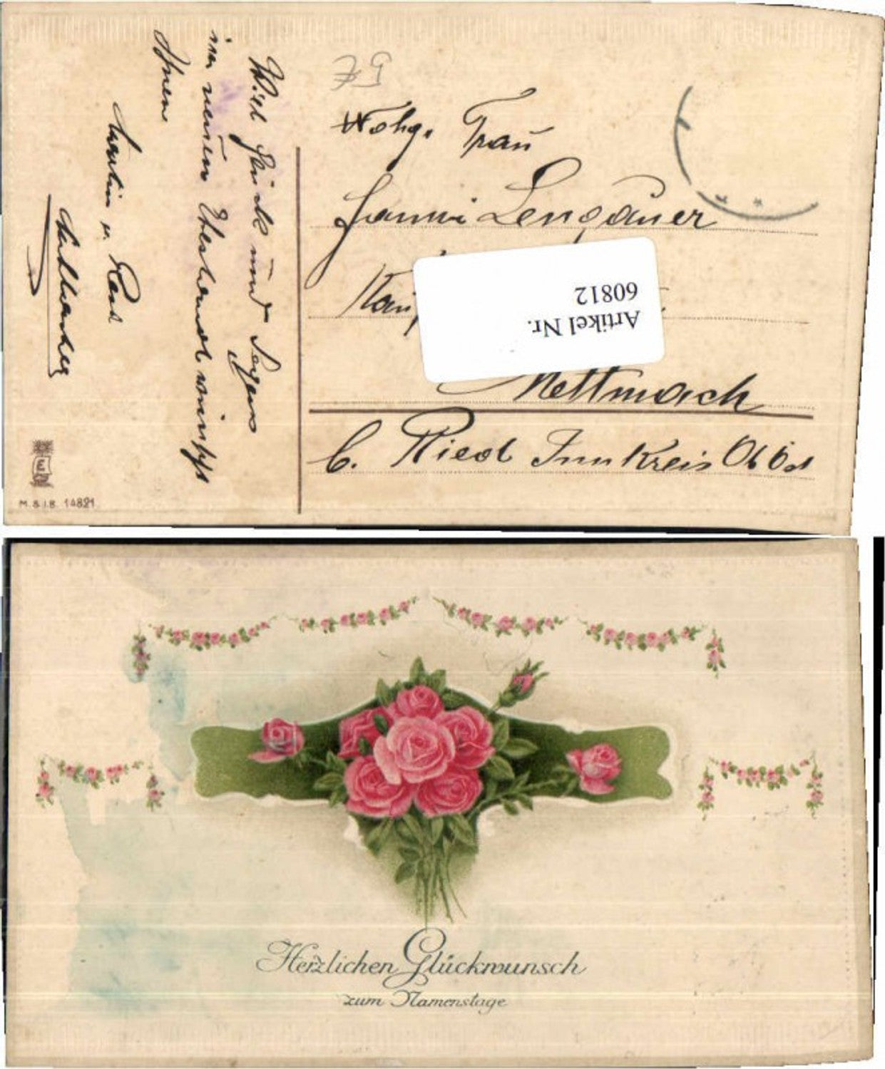 60812,Präge AK Namenstag Rose Blume Jugendstil