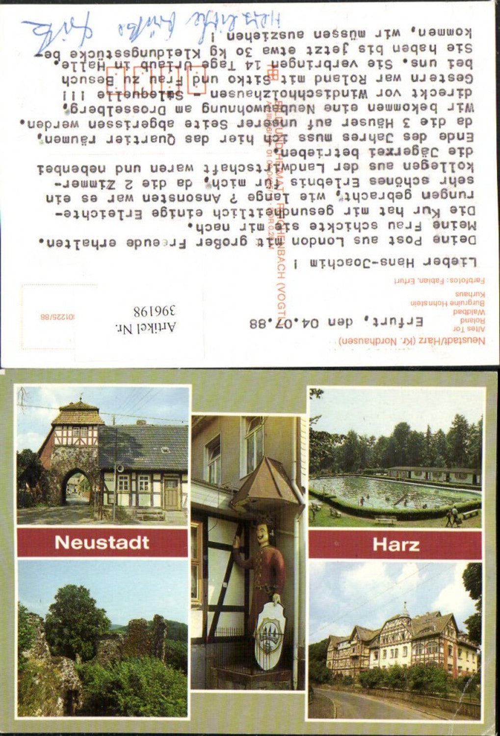 396198,Neustadt im Harz Altes Tor Roland Freibad Ruine Kurhaus Mehrbildkarte