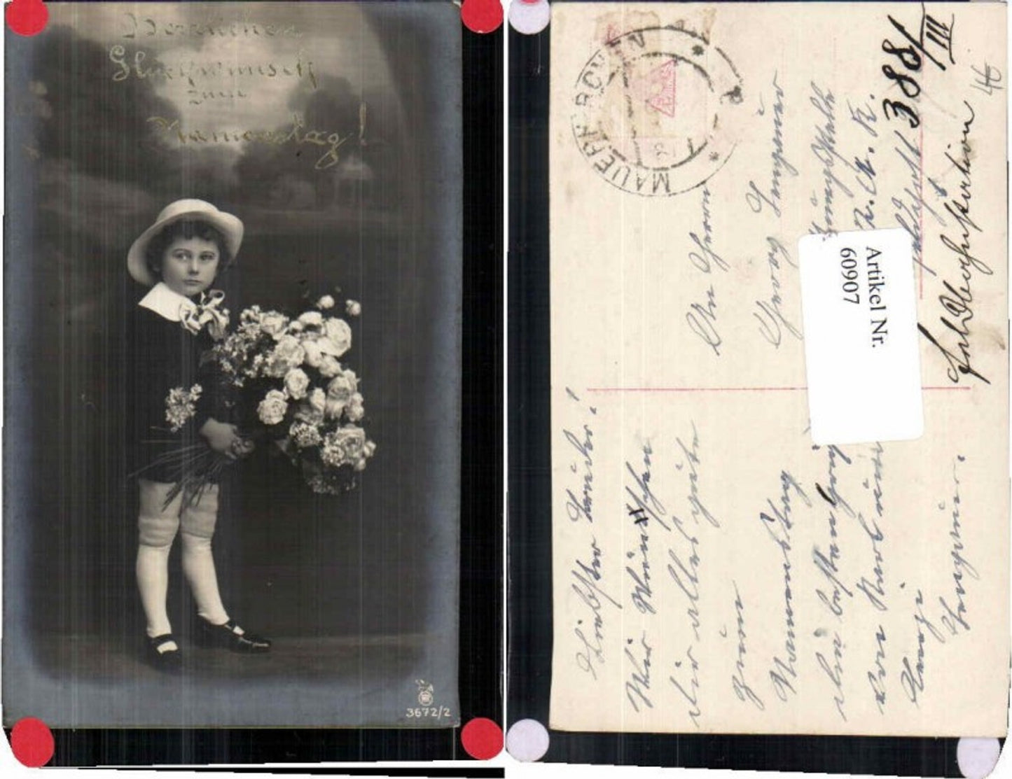 60907,RPH Namenstag Hut Kind Junge Rosen Blume