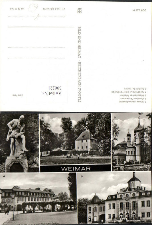 396221, Weimar Bellevue Palace Shakespeare Monument Cemetery Multi-view postcard pub VEB