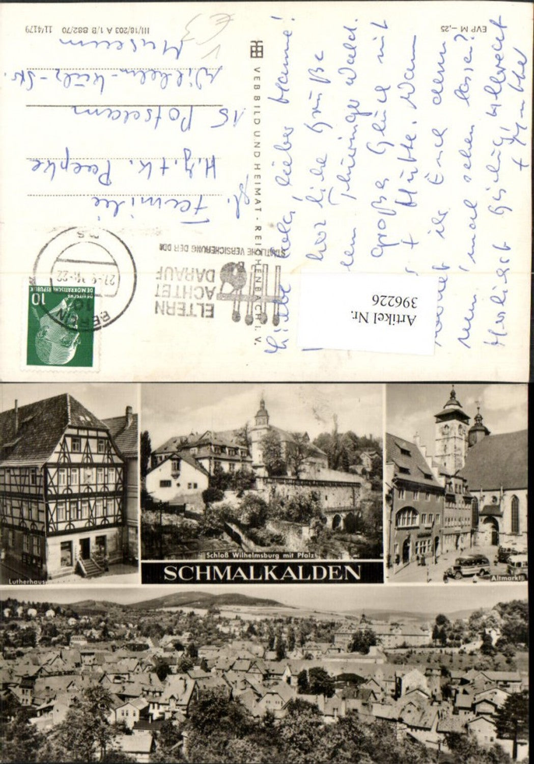 396226,Schmalkalden Totale Lutherhaus Schloss Altmarkt Mehrbildkarte pub VEB