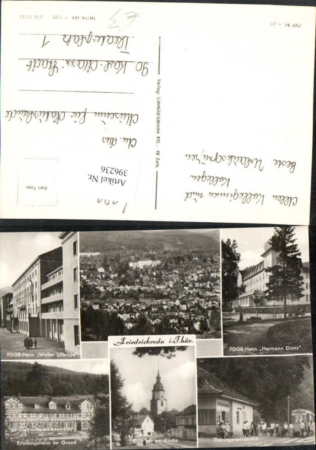 396236,Friedrichroda Totale Erholungsheim Kirche Thüringerwaldbahn Mehrbildkarte